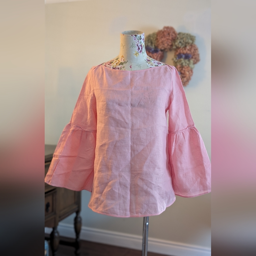 Massimo Dutti Soft Pink linen  Flared‎ Sleeve Blouse